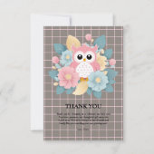 Moderne rosa Owl Blütendusche & Grid Baby Dusche Dankeskarte (Vorderseite)