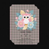 Moderne rosa Owl Blütendusche & Grid Baby Dusche Einladung