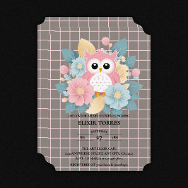 Moderne rosa Owl Blütendusche & Grid Baby Dusche Einladung