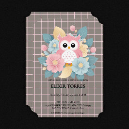 Moderne rosa Owl Blütendusche & Grid Baby Dusche Einladung