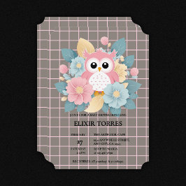 Moderne rosa Owl Blütendusche & Grid Baby Dusche Einladung