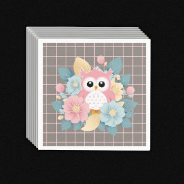 Moderne rosa Owl Blütendusche & Grid Baby Dusche Serviette