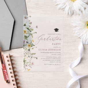 Moderne rosa Partei für den Abschluss Lila Wildblu Pergament Einladungen