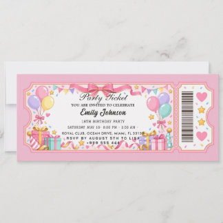 Moderne rosa Party-Ticket-Einladungen Einladung