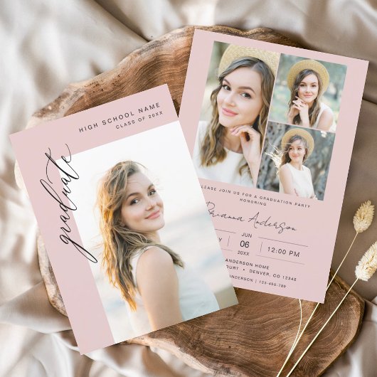 Moderne rosa Party zum Minimalistischen Foto Einladung