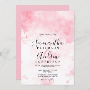 Moderne rosa PastellAquarelltypographiehochzeit Einladung