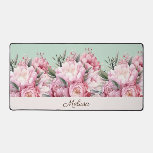 Moderne Rosa Peonies Bloral Schreibtischunterlage (Vorderseite)