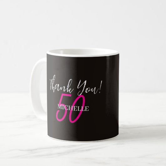 Moderne rosa personalisierte Dankeschön Geburtstag Kaffeetasse (Vorderseite Links)