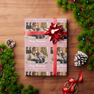 Moderne rosa personalisierte Familien-Weihnachtsfo Geschenkpapier