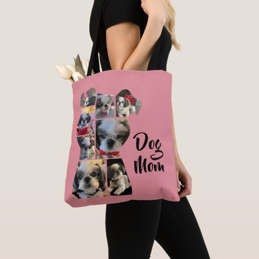 Moderne rosa Personalisierte Hunde Mama FotoCollag Tasche (Von Nahem)