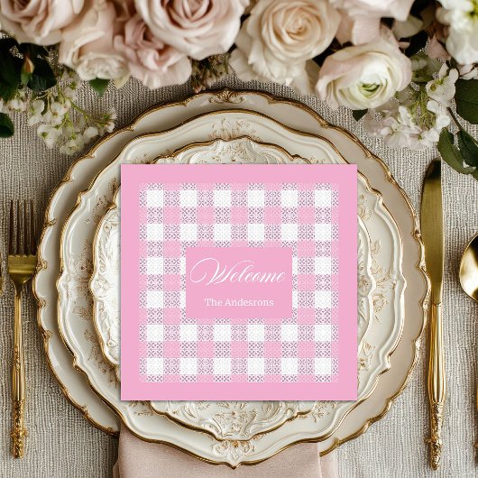 Moderne rosa personalisierte Karo-Napkins Serviette