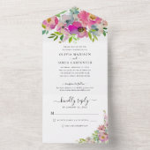 Moderne, rosa Pfirsichfarbene Hochzeit All In One Einladung (Innen Boden)