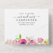 Moderne, rosa Pfirsichfarbene Hochzeit All In One Einladung (Rückseite)