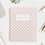 Moderne rosa Polka Dots Planer<br><div class="desc">Spezielles Planerheft mit weißen Polka-Punkten in staubrosa Farbe mit personalisiertem Namen.</div>