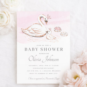 Moderne rosa Princess Swan Baby Dusche Einladung