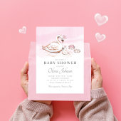 Moderne rosa Princess Swan Baby Dusche Einladung