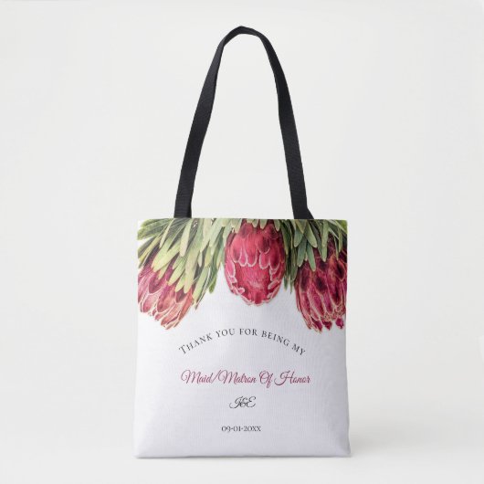 Moderne rosa Proteas florale Hochzeitsstimmung Tra Tasche (Vorderseite)