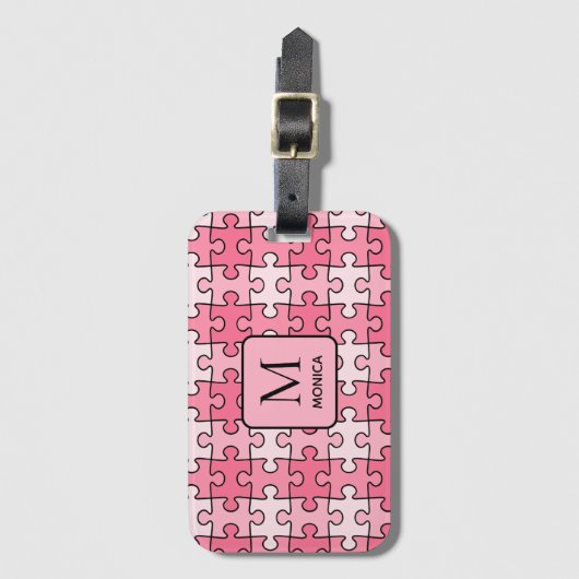 Moderne rosa Puzzleteile Monogramm Gepäckanhänger (Vorderseite Vertikal)