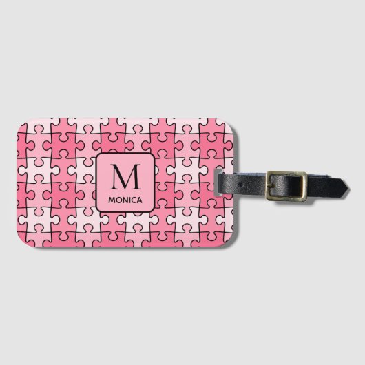 Moderne rosa Puzzleteile Monogramm Gepäckanhänger (Vorderseite (Horizontal))