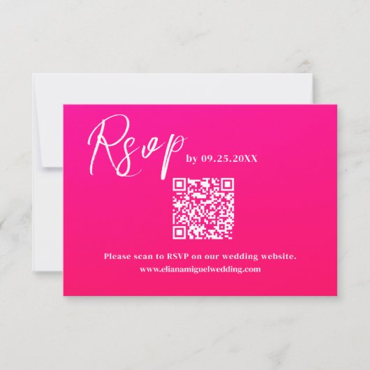 Moderne, rosa QR Code Response Card Hochzeit RSVP (Vorderseite)