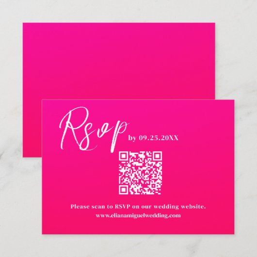 Moderne, rosa QR Code Response Card Hochzeit RSVP Karte (Vorne/Hinten)
