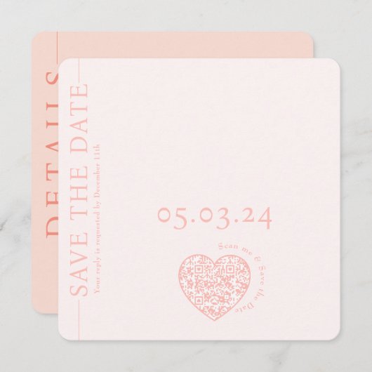 Moderne rosa QR-Codelherz Hochzeit Speichern Sie d Save The Date (Vorne/Hinten)