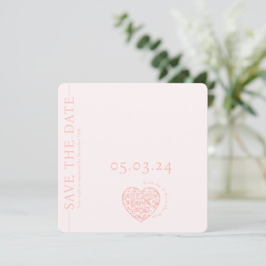 Moderne rosa QR-Codelherz Hochzeit Speichern Sie d Save The Date (Stehend Vorderseite)
