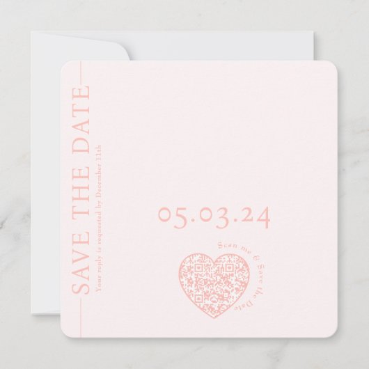Moderne rosa QR-Codelherz Hochzeit Speichern Sie d Save The Date (Vorderseite)