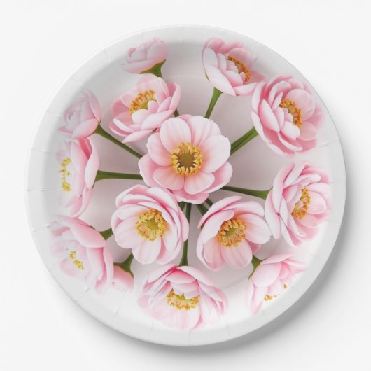 Moderne rosa Ranunculus-Oster-Papierplatten Pappteller (Vorderseite)