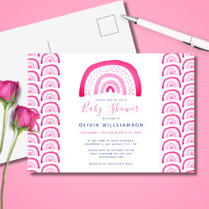 Moderne rosa Regenbogen-Baby-Party Postkarte