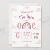 Moderne rosa Regenbogenwolken virtuell zum ersten Einladung (Vorderseite)