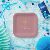 Moderne rosa religiöse Kreuz Mädchen Konfirmation Pappteller (Party)