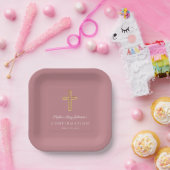 Moderne rosa religiöse Kreuz Mädchen Konfirmation Pappteller (Party)