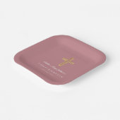 Moderne rosa religiöse Kreuz Mädchen Konfirmation Pappteller (Gewinkelt)