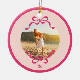 Moderne rosa Retro-Schleifen Trendige Weihnachts-F Keramik Ornament