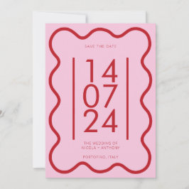 Moderne rosa, rosafarbene Grenzhochzeit rettet das Einladung