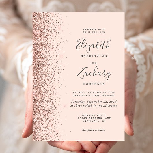 Moderne Rosa Rose Gold Glitzer Edge Wedding Einladung