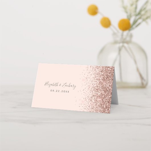 Moderne Rosa Rose Gold Glitzer Edge Wedding Platzkarte (Rückseite)