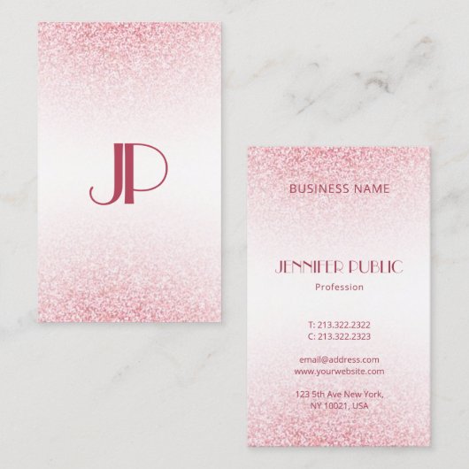 Moderne Rosa Rose Gold Glitzer Elegant personalisi Visitenkarte (Vorne/Hinten)