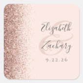 Moderne Rosa Rose Gold Glitzer Hochzeit Quadratischer Aufkleber (Vorderseite)