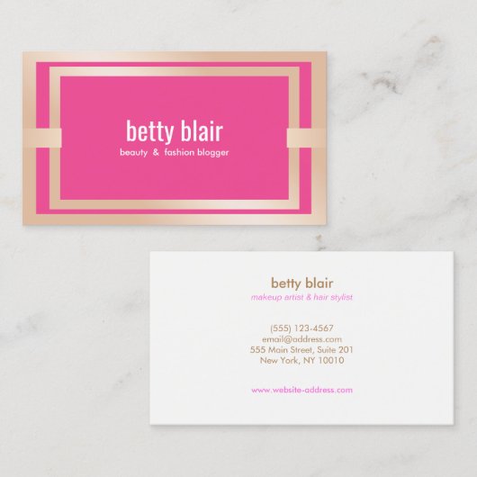 Moderne rosa Rose Gold Schönheit und Mode Blogger Visitenkarte (Vorne/Hinten)