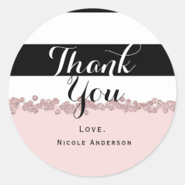 Moderne Rosa Rose Gold Schwarz & Weiß Streifen Runder Aufkleber