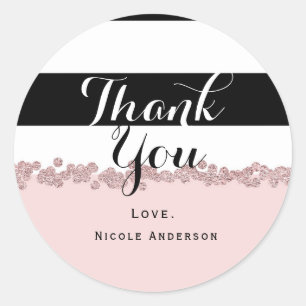 Moderne Rosa Rose Gold Schwarz & Weiß Streifen Runder Aufkleber