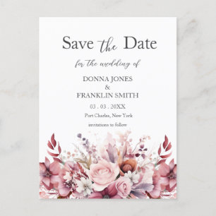 Moderne, rosa Rose Hochzeit retten Datum Postkarte