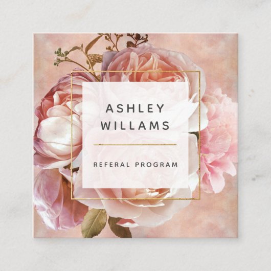 Moderne Rosa Rose & Peony Elegant Referenz Quadratische Visitenkarte (Vorderseite)