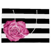 Moderne rosa Rose Schwarz-weiß gestreifte Hochzeit Große Geschenktüte (Rückseite)