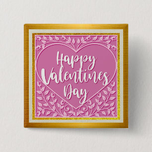 Moderne rosa Rosen-Blumen-Herz romantisches Valent Button