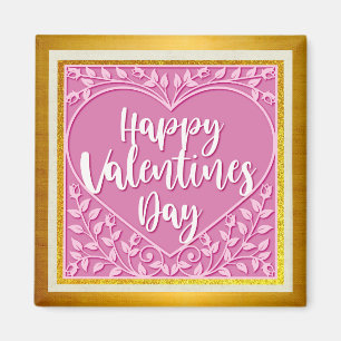 Moderne rosa Rosen-Blumen-Herz romantisches Valent Magnet