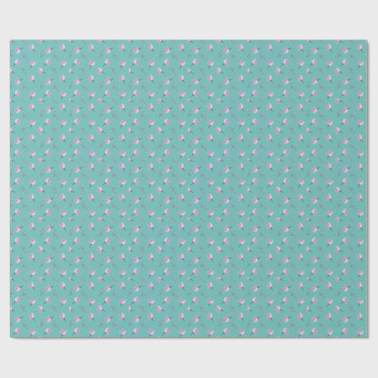 Moderne rosa Rosen Blumenmuster Blau Geschenkpapier (Flach)