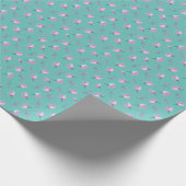 Moderne rosa Rosen Blumenmuster Blau Geschenkpapier (Ecke)